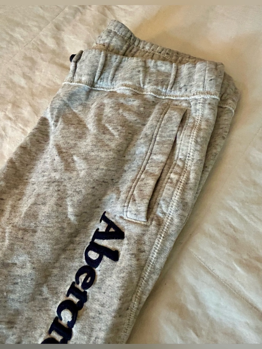 Abercrombie & Fitch Light Heather Gray Jogger Pants with Navy Logo, Women Medium - Picture 10 of 10